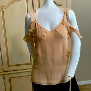 Elizabeth & James Nude Silk Chiffon Ruffle & Drop Strap Fully Lined Tank Top M